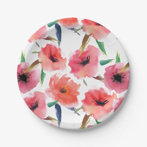 Red Painted Poppies Floral Pattern Paper Plates