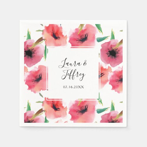 Red Painted Poppies Floral Wedding Paper Napkins