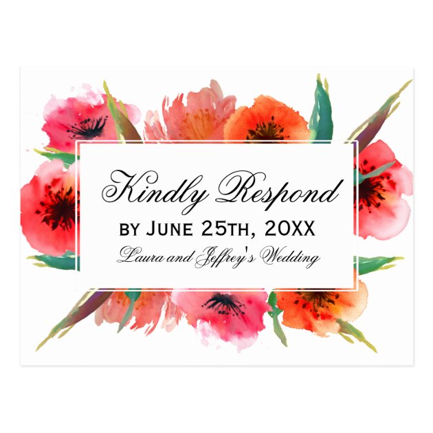 Red Painted Poppies Floral Wedding RSVP Postcard