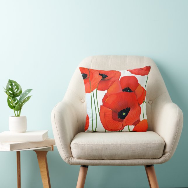 Red Painted Poppies Throw Pillow (Chair)