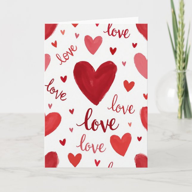 Red Painted Valentines Hearts Card (Front)