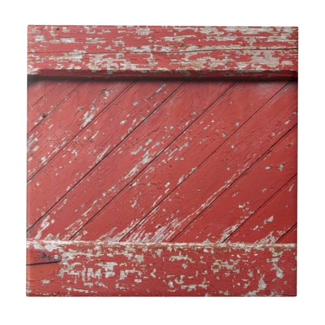 Red Painted Wooden Barn Door Ceramic Tile (Front)