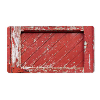 Red Painted Wooden Barn Door Label