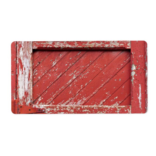 Red Painted Wooden Barn Door Label (Front)