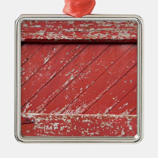 Red Painted Wooden Barn Door Metal Ornament (Front)
