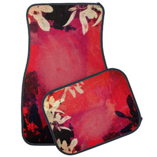 red painting with leafs car floor mat
