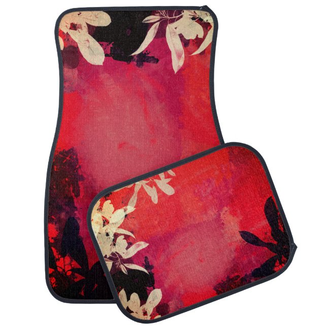red painting with leafs car floor mat (Set)