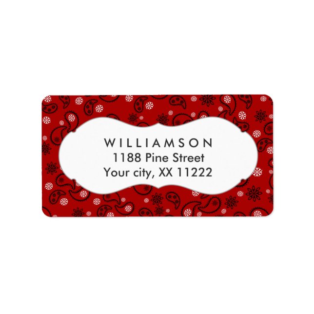 red paisley bandana cowboy western favor label (Front)