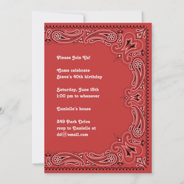 Red Paisley Bandana Invitation (Front)