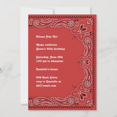 Red Paisley Bandana Invitation