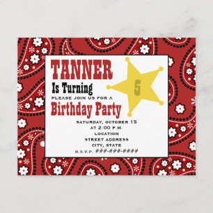 Red Paisley Bandana Kids Cowboy Birthday Invite