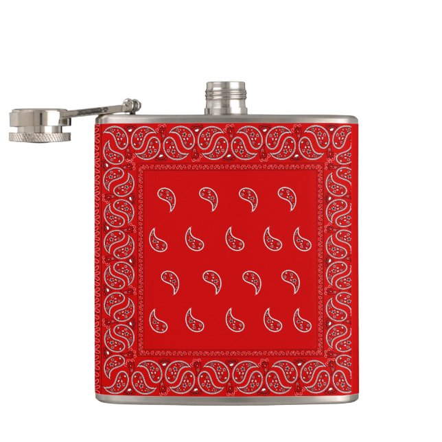 red paisley bandana pattern hip flask (Opened)
