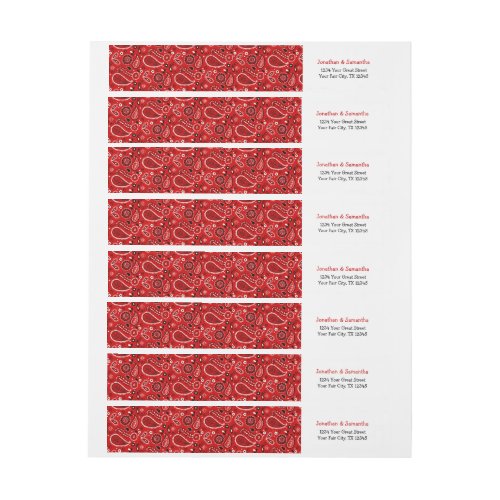 Red Paisley Bandana Print Wraparound Address Label