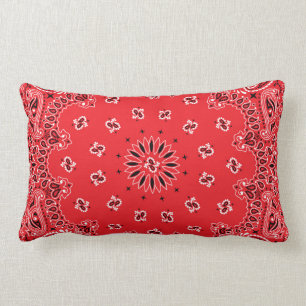 Red Paisley Bandanna Pattern Lumbar Pillow