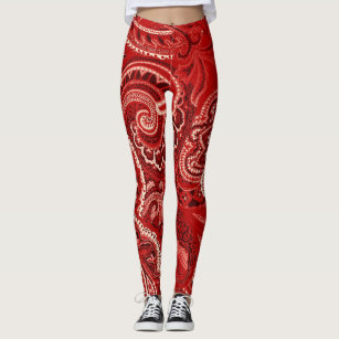 Red Bandanna Pants Red Paisley Yoga Pants Legging Capri Low Rise