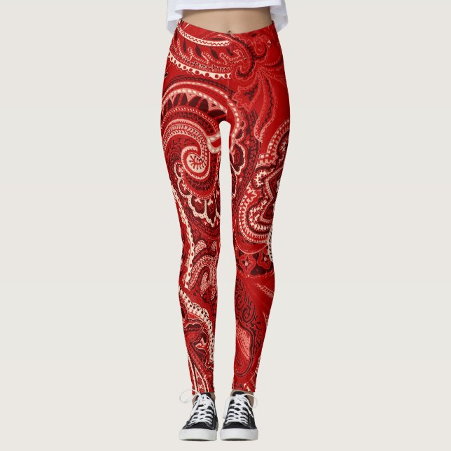 Red Paisley Bandanna Unique Retro Pants Custom (Front)