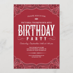 Red Paisley Birthday Invitations