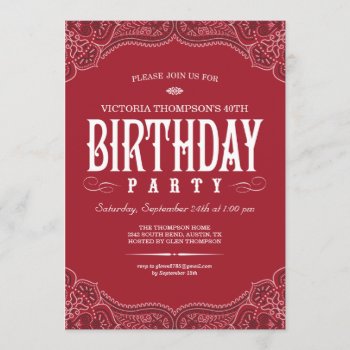 Red Paisley Birthday Invitations by Western_Invitations at Zazzle