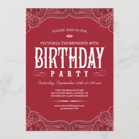 Red Paisley Birthday Invitations