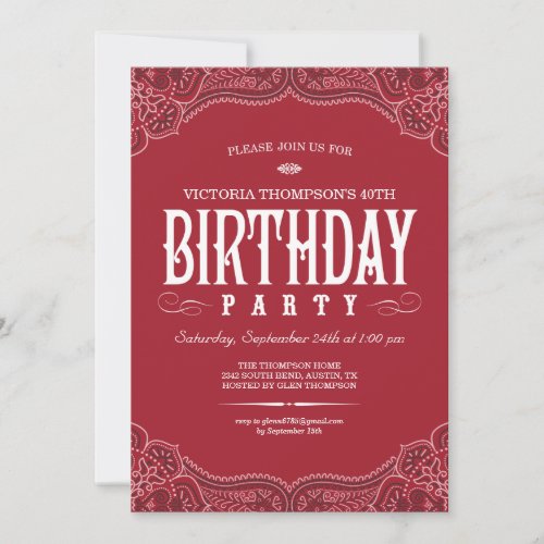 Red Paisley Birthday Invitations
