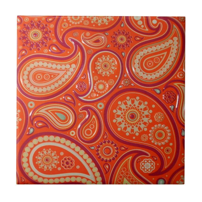 Red Paisley Ceramic Tile (Front)