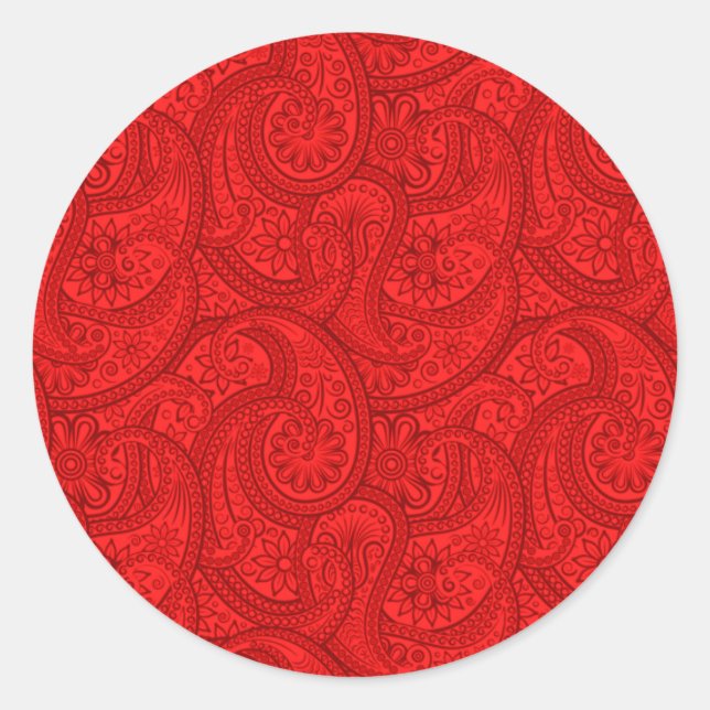 Red Paisley Classic Round Sticker (Front)