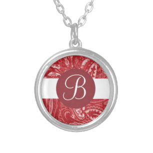 Red paisley custom monogram necklace