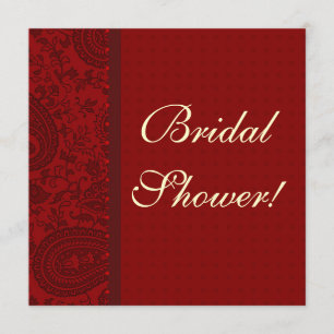 Red paisley Damask brocade Indian bridal shower Invitation