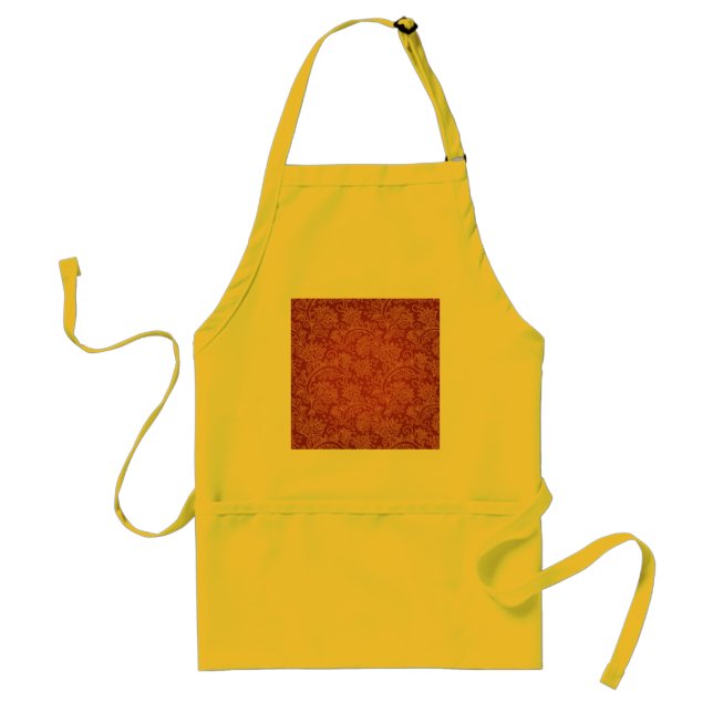 Red Paisley Damask Designer Floral Classic Adult Apron (Front)