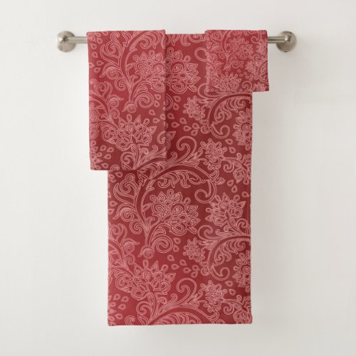 Red Paisley Damask Designer Floral Classic Bath Towel Set