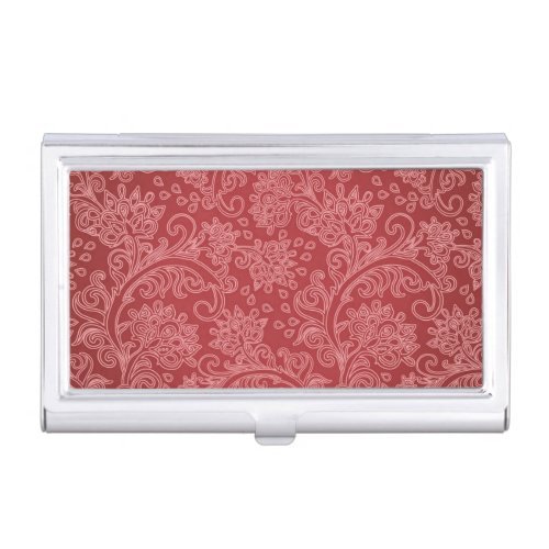 Red Paisley Damask Designer Floral Classic Business Card Case