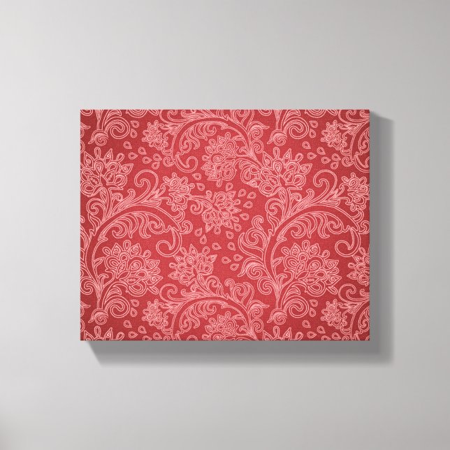 Red Paisley Damask Designer Floral Classic Canvas Print (Front)