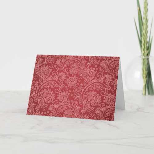 Red Paisley Damask Designer Floral Classic Card