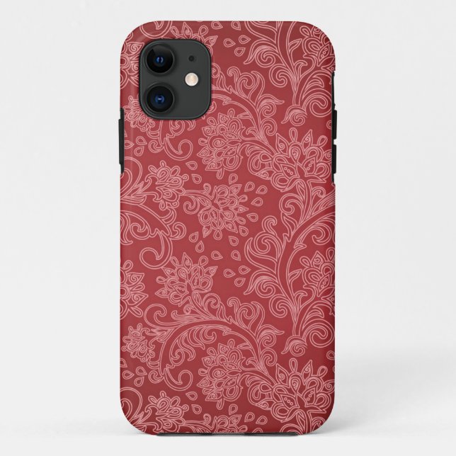 Red Paisley Damask Designer Floral Classic Case-Mate iPhone Case (Back)