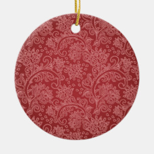Red Paisley Damask Designer Floral Classic Ceramic Ornament