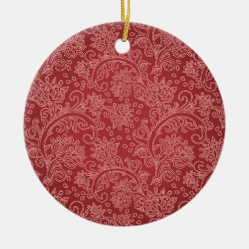 Red Paisley Damask Designer Floral Classic Ceramic Ornament