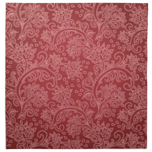 Red Paisley Damask Designer Floral Classic Cloth Napkin (Front)
