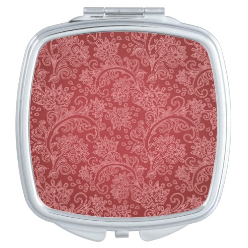 Red Paisley Damask Designer Floral Classic Compact Mirror