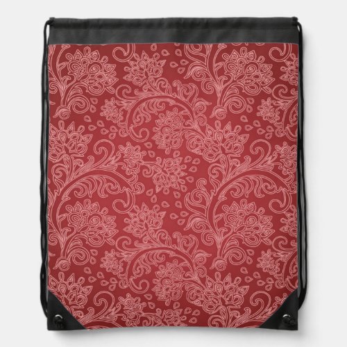 Red Paisley Damask Designer Floral Classic Drawstring Bag