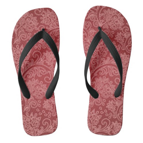 Red Paisley Damask Designer Floral Classic Flip Flops