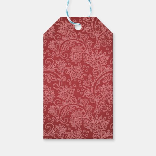 Red Paisley Damask Designer Floral Classic Gift Tags