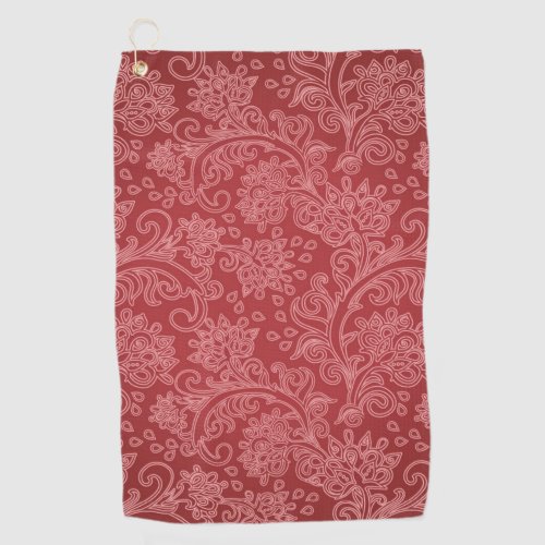 Red Paisley Damask Designer Floral Classic Golf Towel