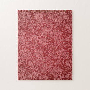Red Paisley Damask Designer Floral Classic Jigsaw Puzzle