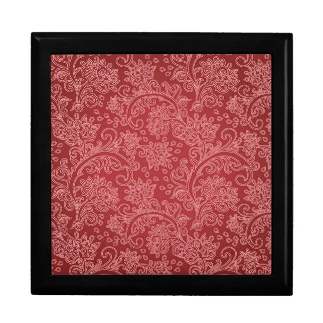 Red Paisley Damask Designer Floral Classic Keepsake Box (Front)