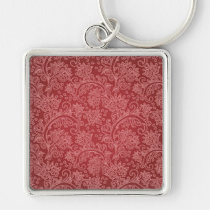 Red Paisley Damask Designer Floral Classic Keychain