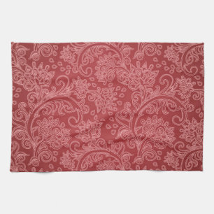 Red Paisley Damask Designer Floral Classic Kitchen Towel