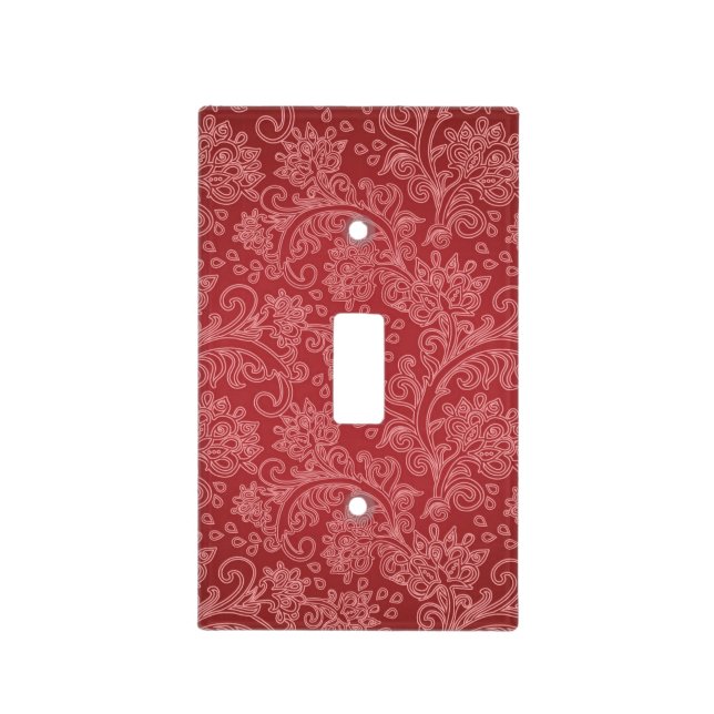 Red Paisley Damask Designer Floral Classic Light Switch Cover (Front)