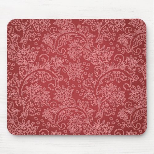 Red Paisley Damask Designer Floral Classic Mouse Pad