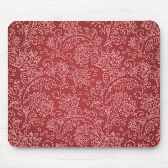 Red Paisley Damask Designer Floral Classic Mouse Pad (Front)