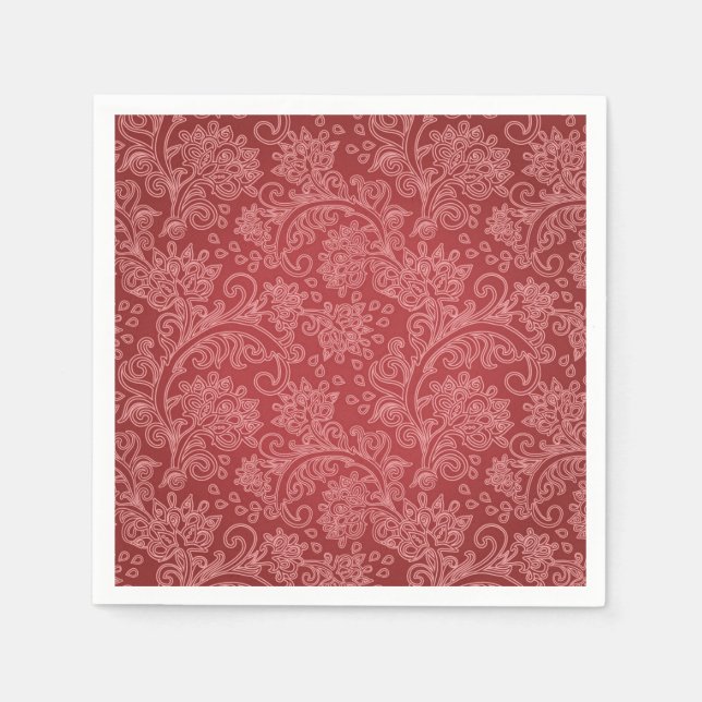 Red Paisley Damask Designer Floral Classic Napkins (Front)